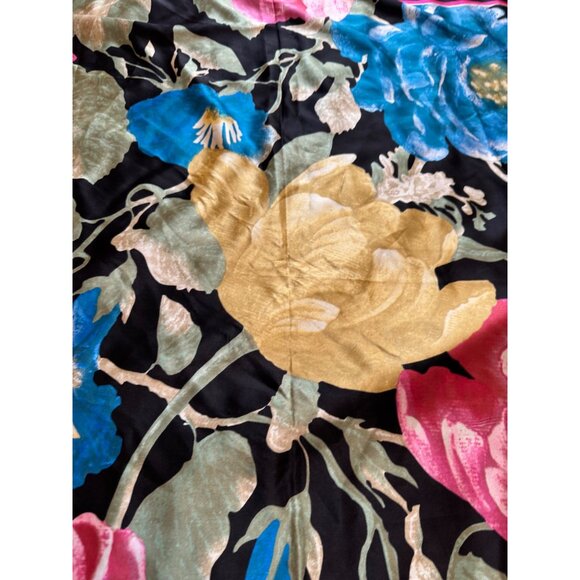 Saldarini Silk Scarf Black & Multicolor Big Floral Hand-Rolled Hem 33" x 33" - Picture 6 of 8